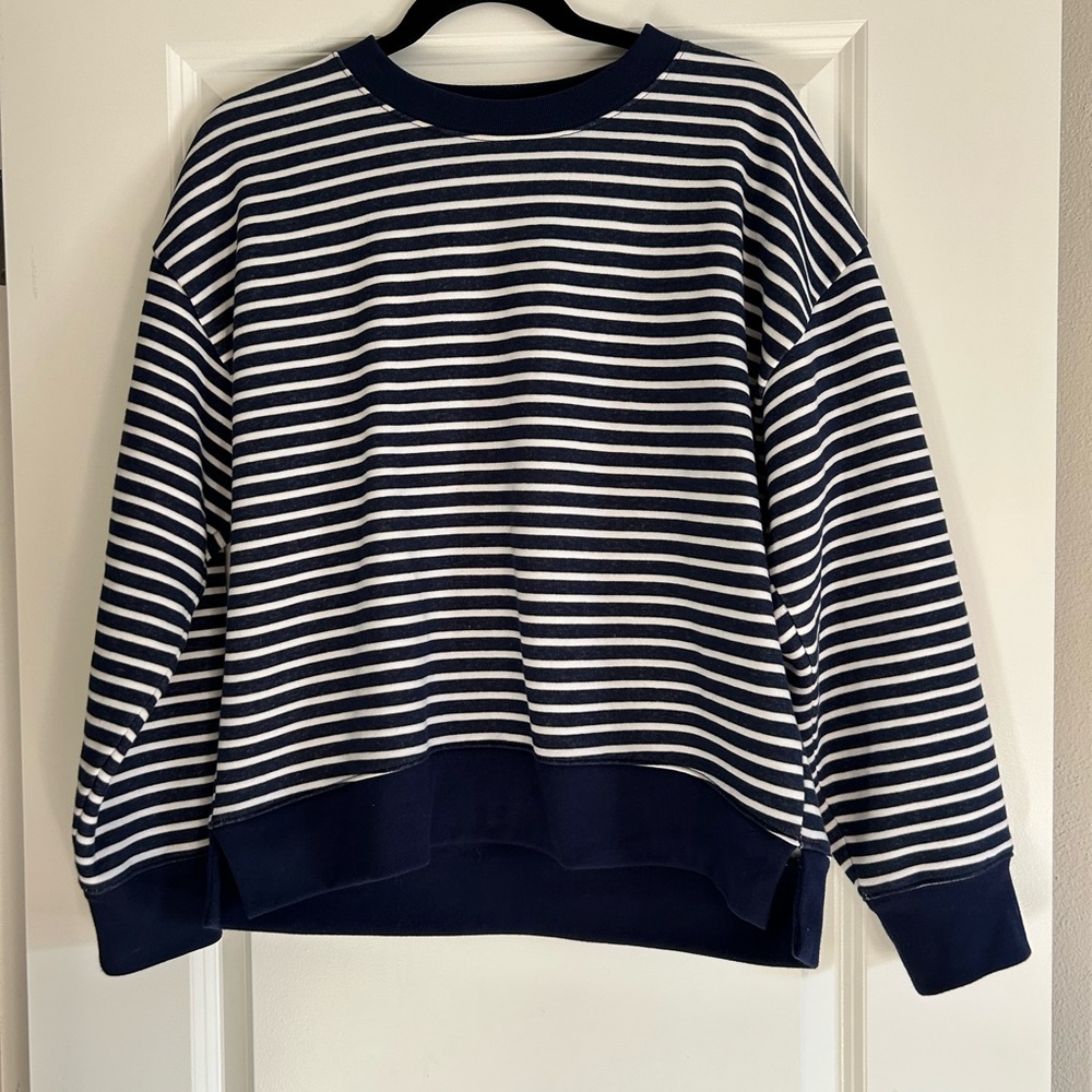 J. Crew Navy and White Striped Crewneck Sweatshirt